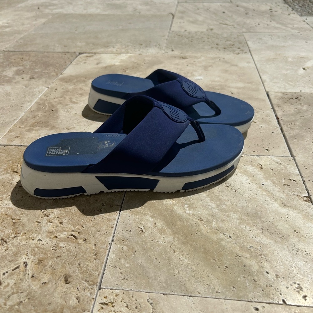 Navy Blue Flip Flop Sandals with White Soles